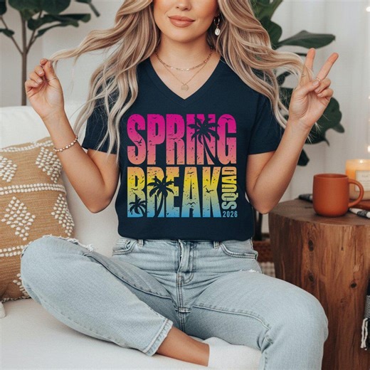 Spring Break Squad Shirt, Retro Beach Party Shirt, Colorful Spring Break 2026 Tee, Girls Trip Vacation Shirt, Tropical Travel Tee - Etsy