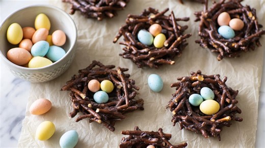 No-Bake Chocolate Pretzel Bird Nests for Easter