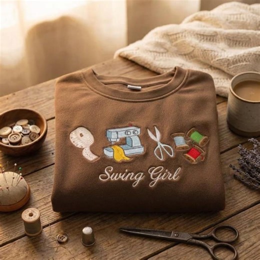 Sewing Girl Embroidery Design, Seamstress Digital File, Sewing Machine Pattern, Crafty Gift Pes Dst Emb Jef Instant Download Crewneck Art