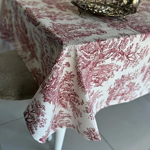 Red Toile Cotton Tablecloth 70x110 – Vintage Chinoiserie Rectangle Dining Table Linen, Waterproof & Stain Resistant Table Cover by PNR Decor - Etsy