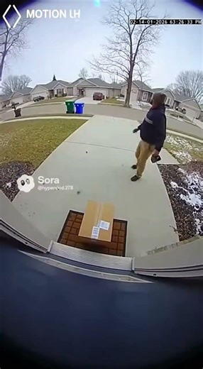 The video shows a delivery man delivering a package and a stranger thing appears by floating #ai