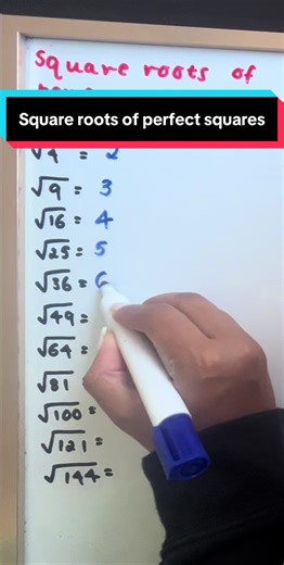 Square roots of perfect squares from 1 to 144 made simple! Perfect for Year 7–9 maths revision 📐 #learnontiktok #mathstiktok #squareroot #fyp #foryou