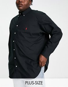 Polo Ralph Lauren Big & Tall icon logo poplin shirt in black | ASOS