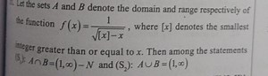 Let the sets A and B denote the domain and range respectively o... | Filo