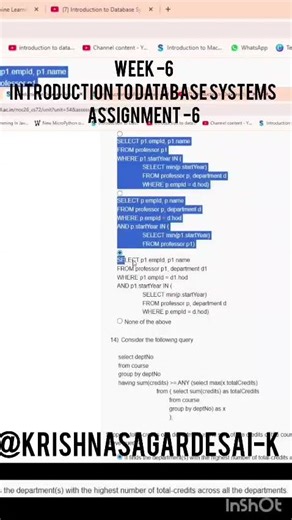 WEEK 6 NPTEL introduction to Database Systems Assignments 6
