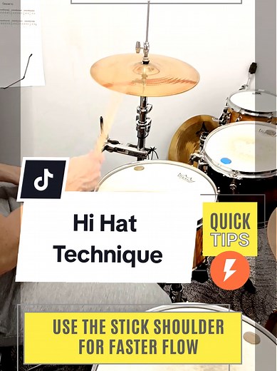 🔥 Hi-hat technique tip 🥁 Use the stick shoulder for faster, smoother flow ⏱️ #DrumTok #Drums #Drummer #Technique #HiHat