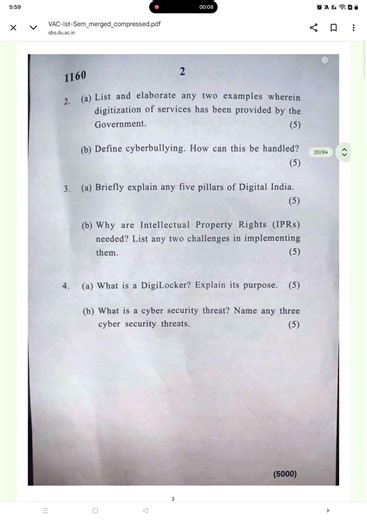 DIGITAL EMPOWERMENT PYQ SEMESTER 1ST DU SOL VAC #du_sol #exam #college