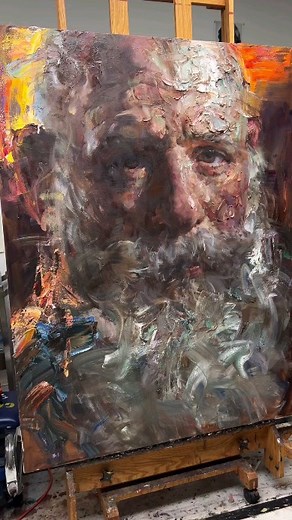 This expressive portrait captivates with its rich textures and bold, energetic strokes. The artist’s use of impasto creates a vivid depth, making the character’s expression almost come to life. Each layer of paint seems to carry emotion, giving the artwork a profound sense of storytelling and presence. The interplay of colors and thick application evokes the spirit and complexity of the subject, while the warm, earthy palette adds a sense of intimacy. It's an artwork that draws you in, encouragi