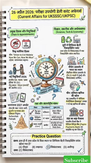 26 April 2026 Current Affairs | Daily Current Affairs Today | Current GK SSC uksssc Ukpsc#uksssc