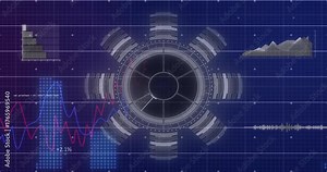 Starting with grid, radial interface emerging, animating charts and updating labels for scan cycle