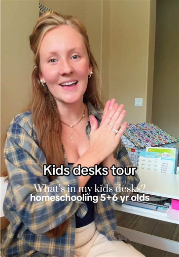 As promised , here’s the “What’s in my kids homeschool desks” We grab each one of these things every single school day and these desks are the best for keeping us organized.