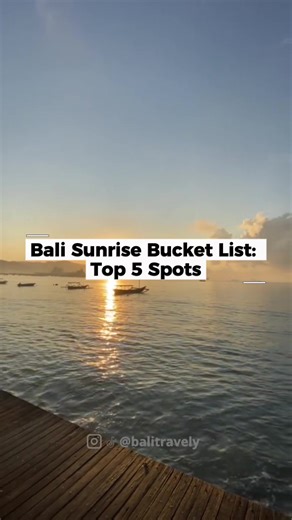 ☀️Bali Sunrise Bucket List: Top 5 Spots Wake up early and chase Bali’s most magical mornings, because every sunrise here tells a different story. 📍Sanur Beach > Calm waters, golden reflections, and the perfect peaceful start to your day. 📍Lovina Dolphin Sunset > A magical moment with playful dolphins and soft colors painting the horizon. 📍Nusa Dua Beach > Clean shores, gentle waves, and a serene sunrise wrapped in luxury. 📍Amuk Bay > A hidden gem where the sun rises over Mount Agung, paintin