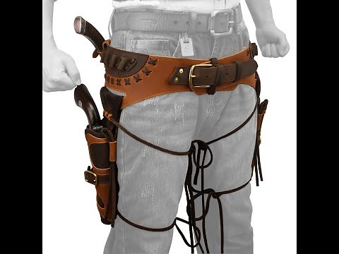 WAYNE'S DOG Western Gun Belt Holster and Dual Hand Leather Revolver Combo Set #leather #handmade