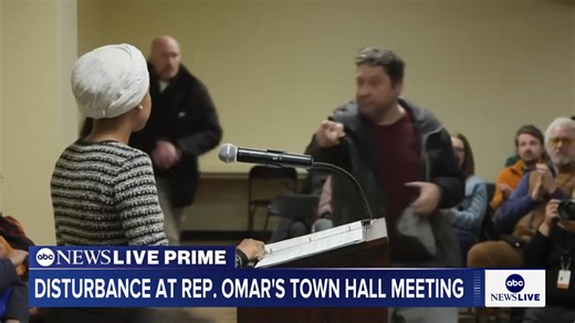 372K views · 5.5K reactions | Rep. Ilhan Omar's town hall event in Minneapolis was interrupted on Tuesday night by a man who appeared to squirt a liquid at her. The man was escorted out of the venue and Omar continued on with the event. ABC News' Jay O'Brien reports. | ABC News | Facebook