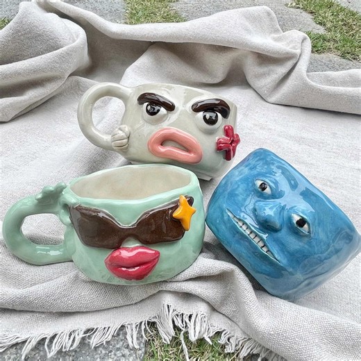 Handmade Face Mug – Whimsical Ceramic Coffee Cup - Etsy