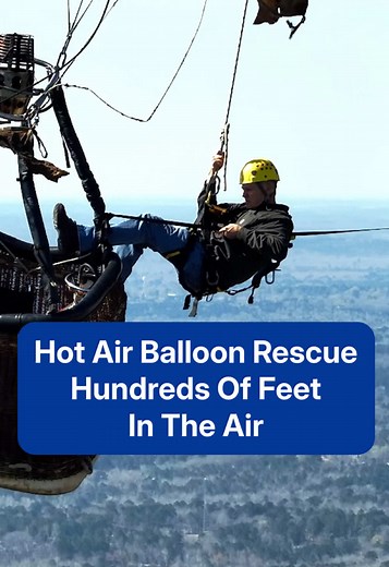 Hot air balloon trip gone wrong: after getting stuck hundreds of feet in the air, an emergency rescue team was able to bring these travelers to safety.