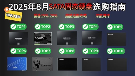 【闭眼入】2025年8月高性价比SATA固态硬盘推荐，13款必看选购攻略，怎么选择合适的SSD？朗科、联想、金士顿品牌评测！