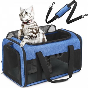 Cat Carrier, 17"x11"x11" Soft Cat Carriers for Small Cats and Dogs Up to 15 Lbs, Top Open Portable Pet Carrier with Anti-Scratch Mesh for Travel-Blue