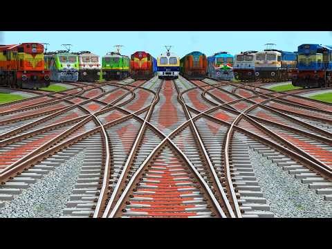 11 Trains Crossing On Branched Railroad Junction | indian train 3d game play with reality