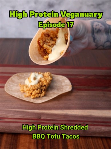 High Protein Veganuary - Episode 17: High Protein Shredded BBQ Tofu Tacos Recipe makes 3 servings Nutritional info per serving: Calories: 274kcal | Carbohydrates: 18g | Protein: 21g | Fat: 12g | Fiber: 13g Ingredients ▢8 oz Super/Extra Firm Tofu ▢4 tbsp BBQ Sauce ▢3 Tortillas I used Mission Carb Balance ▢1 serving Cashew Queso ▢1/8 Red Onion diced Instructions • If you're using Extra Firm Tofu, press it. If you're using Super Firm Tofu, you can skip this step. • Make the cashew queso per the rec