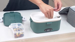 Electric Lunch Box with 3 Temperature Levels, 100W Fast Heating heated lunch box, 12V/24V/110V 1.8L Portable Food Warmer for Office, Car, and Truck, Includes Upgraded Bag & Extra Compartments(Green)