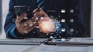 Download Document management concept. Virtual screen icons Document Management System DMS Online document database, software for efficient archiving, searching and management of company files and data. for free