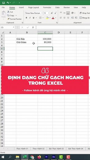 Cách định dạng chữ gạch ngang trong Excel #excel #hoccungtiktok #exceltips #hocexcel #hocexcelonline #TikTokFashUP