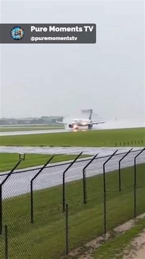 As heavy rain poured across the airport, the runway glistened under flashing approach lights, reflecting sheets of water pushed sideways by the wind. The aircraft descended steadily through the storm, its landing lights cutting through the mist as tires touched down on the slick surface. For a brief moment, everything seemed under control. Then the aircraft began to drift. The tires struggled for grip as water pooled beneath them, and the plane swayed slightly from side to side. Inside the cockp