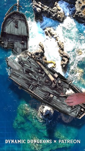 Shipwreck map available on our Patreon! Bring your tabletop RPG to life with high-definition digital maps. Discover stunning animated D&D maps for your TV tabletop gameplay! Get this one and 600 animated maps on our Patreon. Clickable link on Dynamic Dungeons - Animated maps for role-playing and tabletop games BIO! #dnd #battlemap #dungeonsanddragons #tabletopgames #dnd5e #ttrpg #dynamicdungeons #animatedmaps #battlemaps #dnd5e #dndart #mountain #fantasy #ship | Dynamic Dungeons - Animated maps