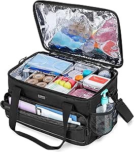 Trunab Large Insulated Medical Bag with Adjustable Dividers, Easy Clean Trauma Bag, Medicine Supplies Storage Bag for Home, Travel, Camping, Bag Only - Patented Design, Black