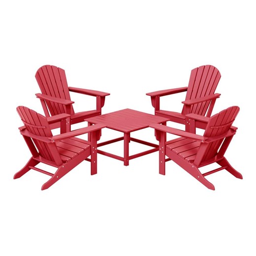 WESTIN OUTDOOR Altura Fade Resistant HDPE Plastic Red 5-Piece Adirondack Chair Outdoor Patio Conversation Set, Square Coffee Table OP131-RD - The Home Depot