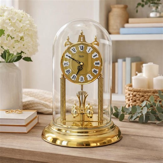 Vintage Heirloom Anniversary Clock: Gold Quartz Mantel Clock With Glass Dome - Etsy