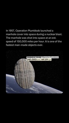 Operation Plumbbob’s “Manhole Test” (officially known as Pascal-B) was a U.S. nuclear test conducted in 1957 at the Nevada Test Site. It involved detonating a small nuclear device in a deep underground shaft capped with a steel manhole cover. The goal was to study high-energy explosive effects and containment methods. The test unintentionally launched the steel cap at an extraordinary speed, possibly exceeding Earth’s escape velocity (~11.2 km/s), making it one of the fastest manmade objects. Wh