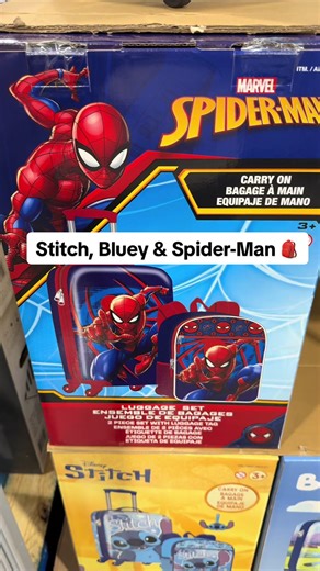 🧳 Disney & Marvel 2-Piece Luggage Set – $59.99 Available in Stitch, Bluey & Spider-Man 🎒 Each set includes a matching carry-on and tag 🏷️ So cute for little travelers ✈️ 📍Found at Costco #CostcoFinds #CostcoDeals #DisneyStitch #Bluey #SpiderMan
