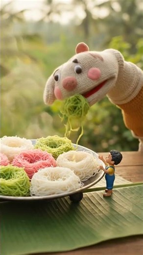 Rainbow String Hoppers Made Them Smile 🌈🍜#TinyWorld #KidsShorts