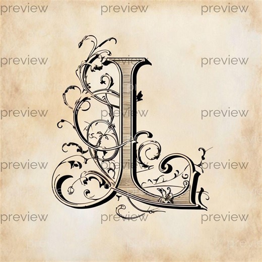 Ornate Floral Letter L Design - Vintage Style Digital Art for Printable Invitations and Stationery - Instant Download - Etsy