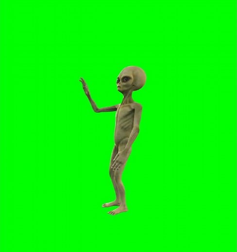 ALIEN WAVING GOODBYE 1 ON GREEN BACKGROUND