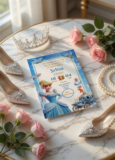 Cinderella Birthday Invitation Card, Princess Birthday Party Invite, Fairy Tale Royal Birthday Editable Template, Kids Birthday Invitation - Etsy