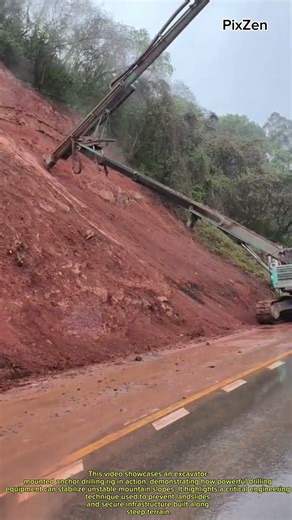 Excavator-Mounted Anchor Drilling Rig in Action: Watch This Excavator Effortlessly Stop a Mountain