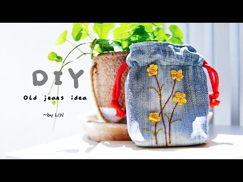 DIY Old jeans idea / Simple drawstring bag sewing tutorial for beginner #HandyMum