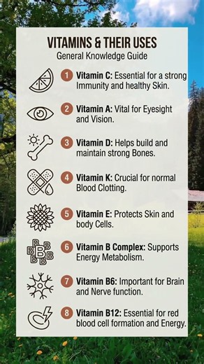 8 Essential Vitamins & Their Uses Explained 🧠🦴 | Vitamin Benefits #shortsfeed #healthfacts