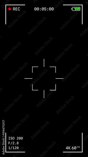 Camera Recorder Screen Overlay Alpha Channel, Vertical Mobile Recording Interface with Timer, Transparent Background Frame