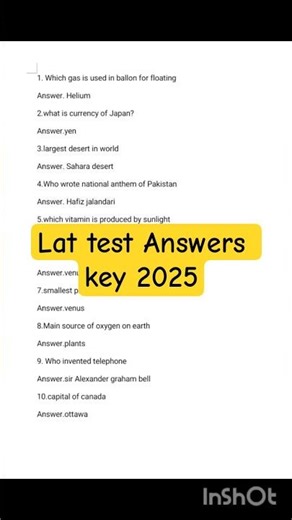 Lat Test Answer key 24 August 2025#youtubeshorts #lat#answerkey #24august