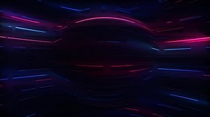 Download Technology background with glowing red and blue neon light beams and blinking digital data lights. Data visualization or network server concept. Sleek high-tech looping background. for free