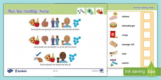 Twinkl Symbols: Find the Healthy Foods Worksheet