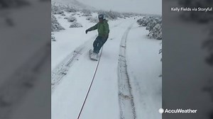 Two residents from Joshua Tree, California decided to use the freshly fallen snow to good use | AccuWeather
