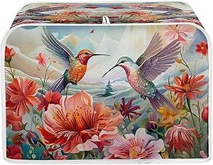 Hummingbird Flower Print Toaster Covers 2 Slice Wide Slot Dustproof Floral Fingerprint Protectors and Greasy Protection Anti-sputtering Machine Washable Women Gift