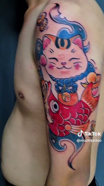 This tattoo expresses a wish for continuous luck, prosperity, and success through hard work and positivity — a reminder that good fortune follows perseverance and good spirit. Done by @Artist Sankar Mozhitattoo #fyp #tangkak #Tattoolove♥️ #luckycat @Mullai kodi @MULLAI CHELVI @prabachelvi90 @Raviendran Ellangopa @praba0618 @Elavarasi@Arasi #CapCut