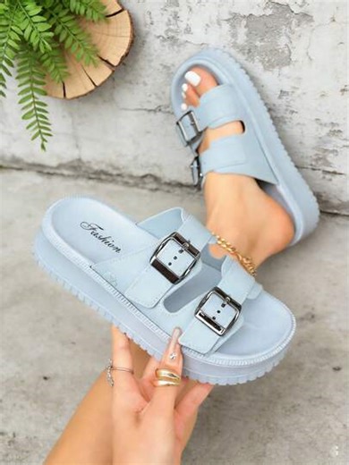FZY Spring And Summer Women's Elegant Platform Sandals, Double Buckle Open-Toe Slide Sandals For Women, Casual Slippers For Fashionable Women's Daily Commute, Shopping And Summer Outings In Summer, Adjustable Metal Buckle Design Fits Various Foot Types, Soles Are Comfortable For Long-Time Wear, Waterproof And Easy To Clean, Casual Height-Increasing Shoes With Height-Boosting And Slimming Version To Easily Optimize Body Proportion. Versatile Style Matches Casual Wear, Commuter Wear And Various Cl