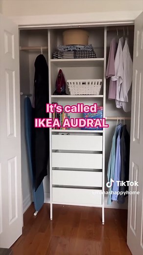 Closet makeover with IKEA AUDRAL system! We were looking for a budget solution for this storage closet. This IKEA AUDRAL closet is $344 vs PAX at $465 (similar configuration with 4 drawers) There’s a few differences (like part of the AUDRAL drawers are metal vs MDF in PAX). I love my PAX, but this is great if you want a custom closet on a budget. IKEA CLOSET, small closet design, storage closet #ikeacloset #closetmakeover Does your closet need a makeover?